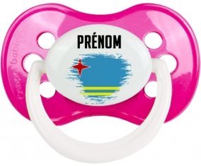 Drapeau effet pinceau Aruba avec prénom Tétine Anatomique Rose foncé classique