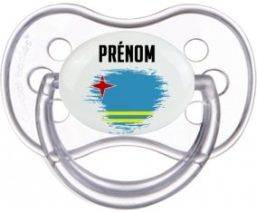 Drapeau effet pinceau Aruba avec prénom Tétine Anatomique Transparente classique