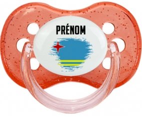 Drapeau effet pinceau Aruba avec prénom Sucette Cerise Rouge à paillette