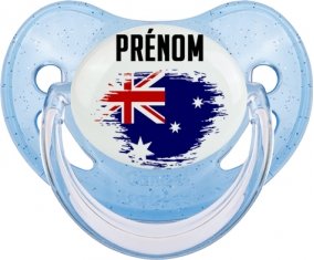 Drapeau effet pinceau Australie avec prénom Sucette Physiologique Bleue à paillette