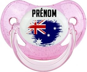 Drapeau effet pinceau Australie avec prénom Sucette Physiologique Rose à paillette