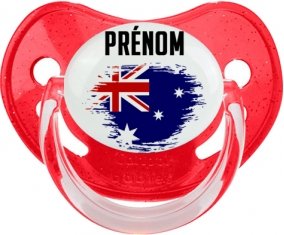 Drapeau effet pinceau Australie avec prénom Sucette Physiologique Rouge à paillette