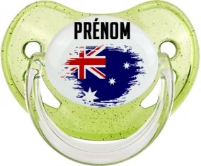 Drapeau effet pinceau Australie avec prénom Sucette Physiologique Vert à paillette