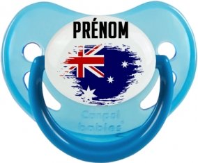 Drapeau effet pinceau Australie avec prénom Sucette Physiologique Bleue phosphorescente