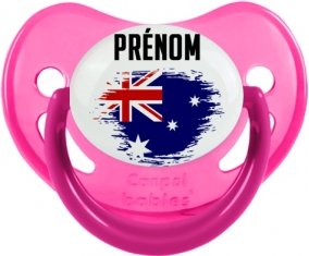 Drapeau effet pinceau Australie avec prénom Sucette Physiologique Rose phosphorescente