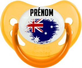 Drapeau effet pinceau Australie avec prénom Sucette Physiologique Jaune phosphorescente
