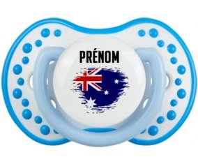 Drapeau effet pinceau Australie avec prénom Sucette LOVI Dynamic Blanc-bleu phosphorescente