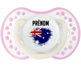 Drapeau effet pinceau Australie avec prénom Sucette LOVI Dynamic Blanc-rose phosphorescente