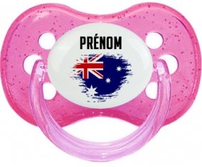 Drapeau effet pinceau Australie avec prénom Tétine Cerise Rose à paillette