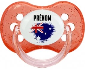 Drapeau effet pinceau Australie avec prénom Tétine Cerise Rouge à paillette