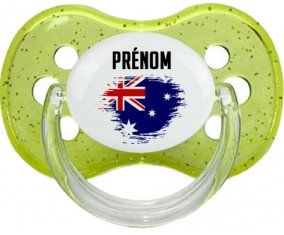 Drapeau effet pinceau Australie avec prénom Tétine Cerise Vert à paillette