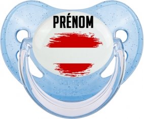 Drapeau effet pinceau Autriche avec prénom Tétine Physiologique Bleue à paillette