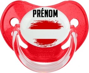 Drapeau effet pinceau Autriche avec prénom Tétine Physiologique Rouge à paillette