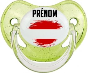 Drapeau effet pinceau Autriche avec prénom Tétine Physiologique Vert à paillette