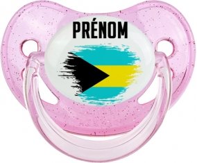 Drapeau effet pinceau Bahamas avec prénom Sucette Physiologique Rose à paillette