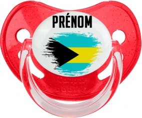 Drapeau effet pinceau Bahamas avec prénom Sucette Physiologique Rouge à paillette