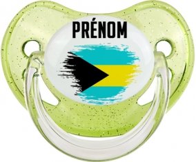 Drapeau effet pinceau Bahamas avec prénom Sucette Physiologique Vert à paillette