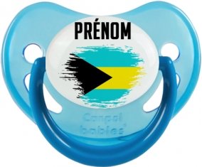 Drapeau effet pinceau Bahamas avec prénom Sucette Physiologique Bleue phosphorescente