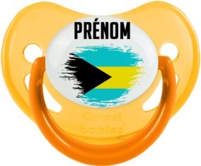 Drapeau effet pinceau Bahamas avec prénom Sucette Physiologique Jaune phosphorescente
