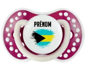 Drapeau effet pinceau Bahamas avec prénom Sucette LOVI Dynamic Fuchsia phosphorescente