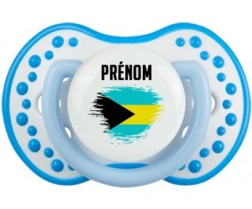 Drapeau effet pinceau Bahamas avec prénom Sucette LOVI Dynamic Blanc-bleu phosphorescente