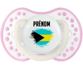Drapeau effet pinceau Bahamas avec prénom Sucette LOVI Dynamic Blanc-rose phosphorescente