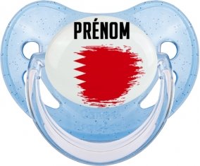 Drapeau effet pinceau Bahreïn avec prénom Sucette Physiologique Bleue à paillette