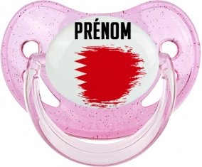 Drapeau effet pinceau Bahreïn avec prénom Sucette Physiologique Rose à paillette