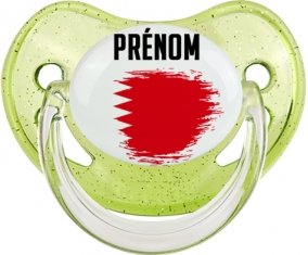 Drapeau effet pinceau Bahreïn avec prénom Sucette Physiologique Vert à paillette