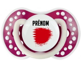 Drapeau effet pinceau Bahreïn avec prénom Sucette LOVI Dynamic Fuchsia phosphorescente