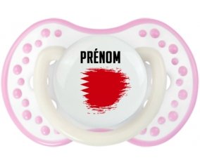 Drapeau effet pinceau Bahreïn avec prénom Sucette LOVI Dynamic Blanc-rose phosphorescente