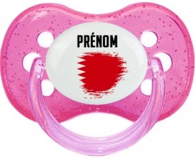 Drapeau effet pinceau Bahreïn avec prénom Tétine Cerise Rose à paillette