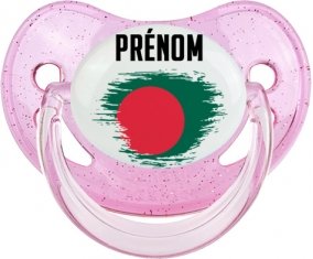 Drapeau effet pinceau Bangladesh avec prénom Tétine Physiologique Rose à paillette