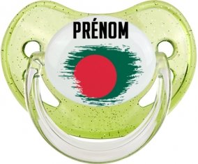 Drapeau effet pinceau Bangladesh avec prénom Tétine Physiologique Vert à paillette