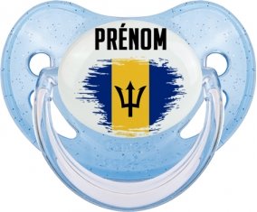 Drapeau effet pinceau Barbade avec prénom Sucete Physiologique Bleue à paillette