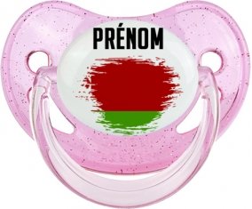 Drapeau effet pinceau Biélorussie avec prénom Sucette Physiologique Rose à paillette