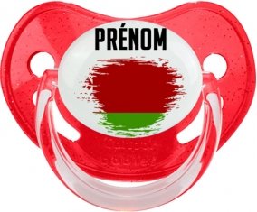 Drapeau effet pinceau Biélorussie avec prénom Sucette Physiologique Rouge à paillette