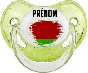 Drapeau effet pinceau Biélorussie avec prénom Sucette Physiologique Vert à paillette