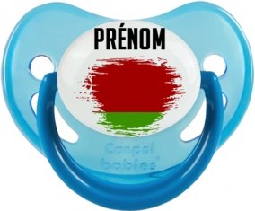 Drapeau effet pinceau Biélorussie avec prénom Sucette Physiologique Bleue phosphorescente