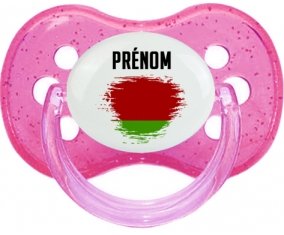 Drapeau effet pinceau Biélorussie avec prénom Sucette Cerise Rose à paillette