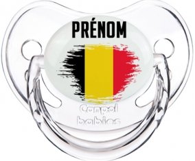 Drapeau effet pinceau Belgique avec prénom Sucette Physiologique Transparent classique