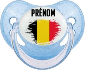 Drapeau effet pinceau Belgique avec prénom Sucette Physiologique Bleue à paillette
