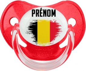 Drapeau effet pinceau Belgique avec prénom Sucette Physiologique Rouge à paillette