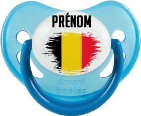 Drapeau effet pinceau Belgique avec prénom Sucette Physiologique Bleue phosphorescente