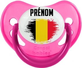 Drapeau effet pinceau Belgique avec prénom Sucette Physiologique Rose phosphorescente