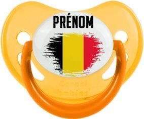 Drapeau effet pinceau Belgique avec prénom Sucette Physiologique Jaune phosphorescente