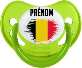 Drapeau effet pinceau Belgique avec prénom Sucette Physiologique Vert phosphorescente
