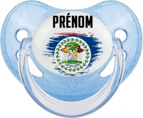 Drapeau effet pinceau Belize avec prénom Tétine Physiologique Bleue à paillette