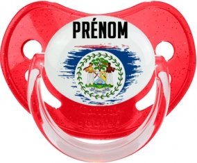 Drapeau effet pinceau Belize avec prénom Tétine Physiologique Rouge à paillette
