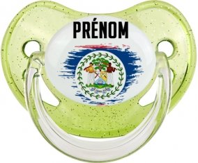 Drapeau effet pinceau Belize avec prénom Tétine Physiologique Vert à paillette